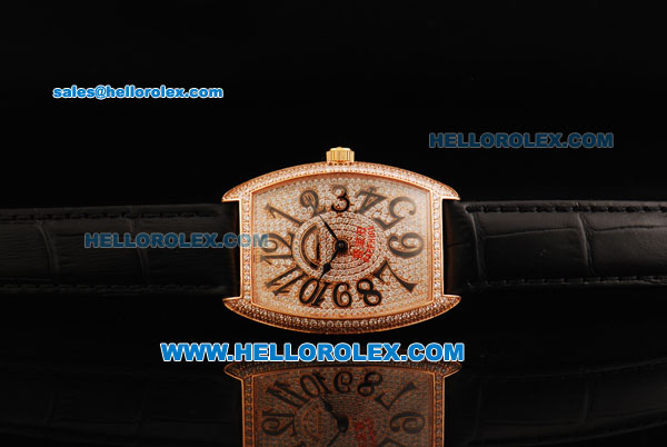 Franck Muller Casablanca Swiss Quartz Movement Rose Gold Case with Diamond Dial with Black Leather Strap - Click Image to Close